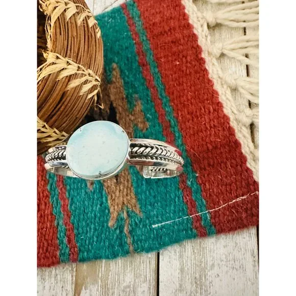 Navajo Sterling Silver & Golden Hills Turquoise Cuff Bracelet - Picture 4 of 6